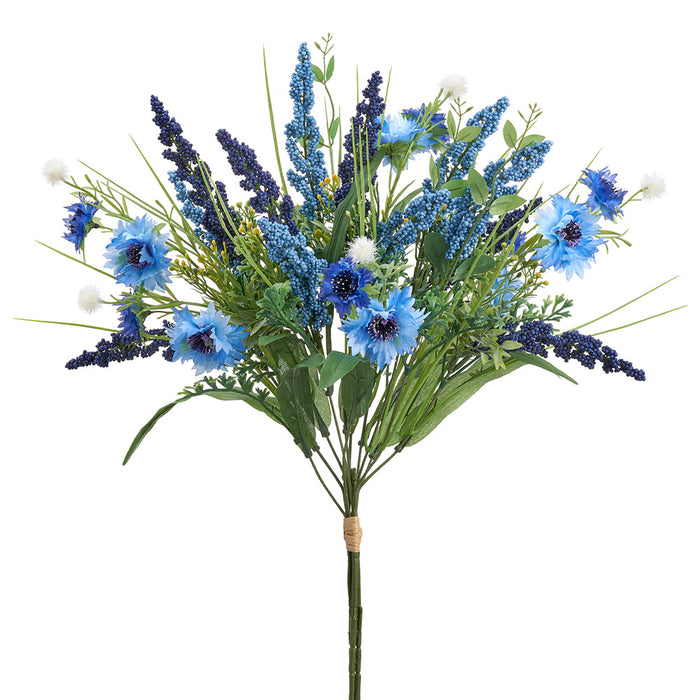 22" Mixed Cornflower, Thistly & Berry Silk Flower Bush -2 Tone Blue (Pack of 6) - FBX166-BL/TT