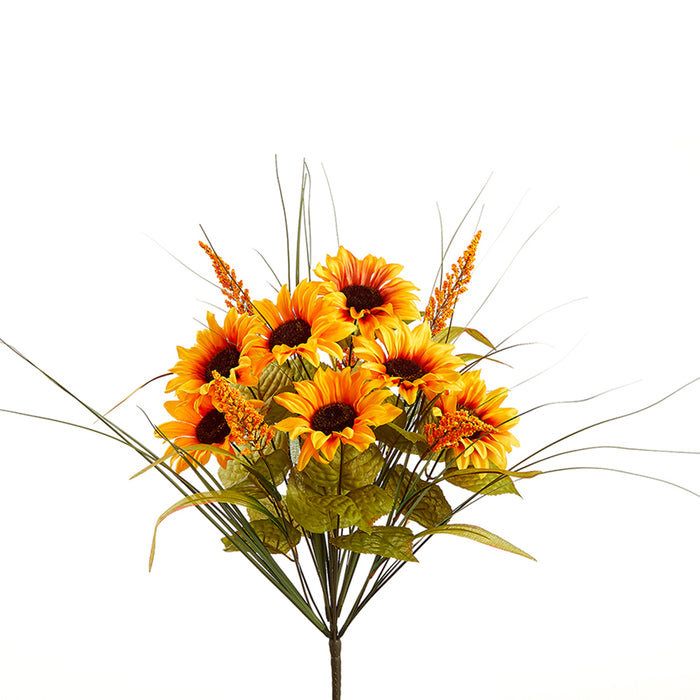 19" Mixed Artificial Sunflower, Astilbe & Grass Bush -Yellow/Orange (pack of 12) - FBX292-YE/OR