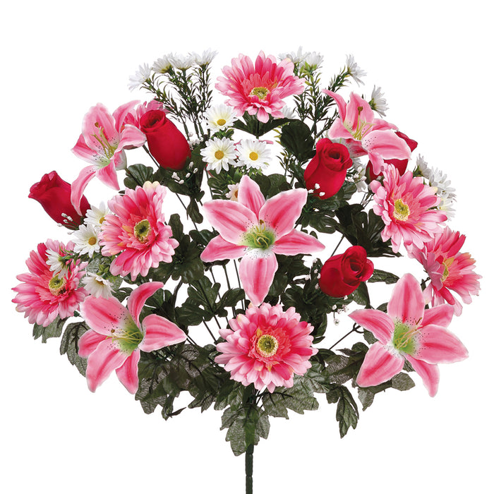 22" Mixed Lily, Gerbera Daisy & Rose Silk Flower Bush -Beauty/Mixed Colors (Pack of 6) - FBX313-BT/MX