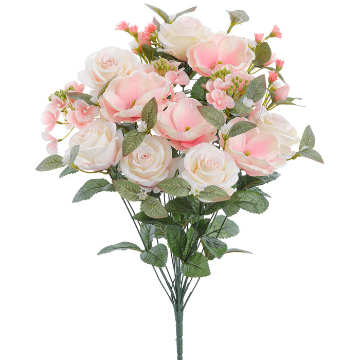 21" Mixed Magnolia, Rose & Hydrangea Silk Flower Bush -Peach/Cream (Pack of 6) - FBX501-PE/CR