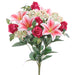 20" Mixed Rose, Lily & Hydrangea Silk Flower Bush -Pink/Green (Pack of 6) - FBX535-PK/GR