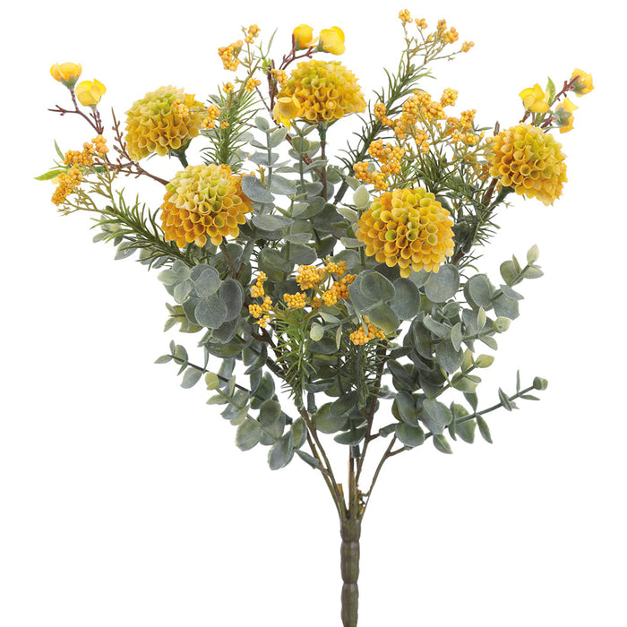 14" Mixed Mini Dahlia & Waxflower Silk Flower Bush -2 Tone Yellow (Pack of 12) - FBX547-YE/TT