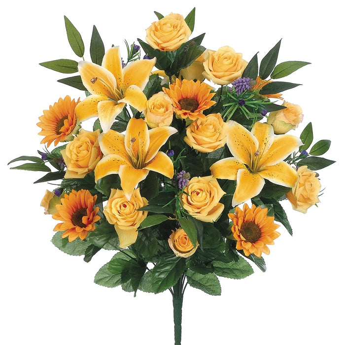 23" Silk Rose, Lily & Sunflower Flower Bush -Yellow/Orange (pack of 6) - FBX557-YE/OR