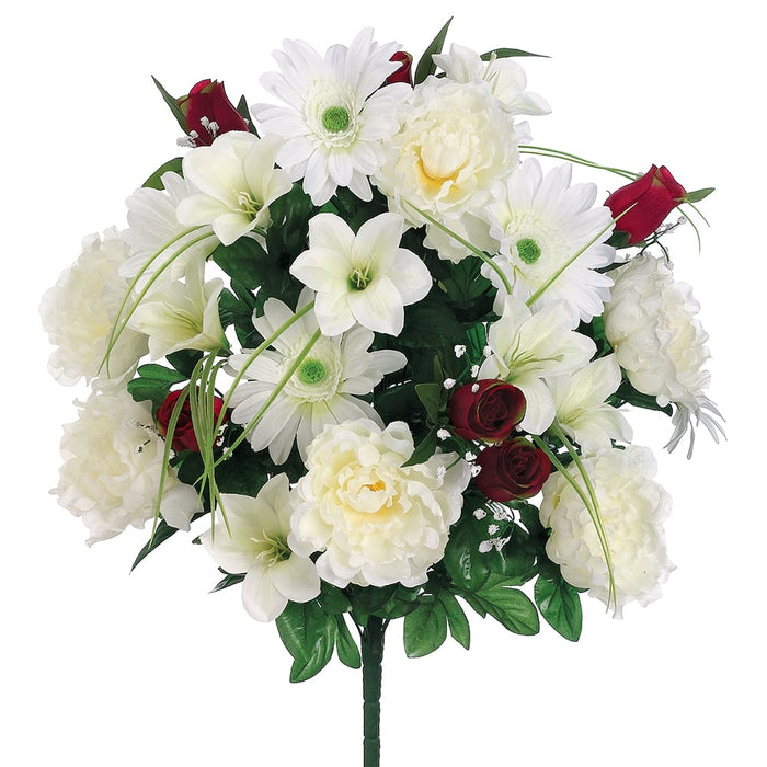 23" Silk Peony, Rose & Gerbera Daisy Flower Bush -Cream/Red (pack of 6) - FBX562-CR/RE