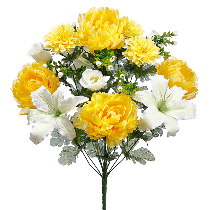22" Mixed Silk Lily, Peony & Rose Flower Bush -Yellow/White (pack of 6) - FBX566-YE/WH