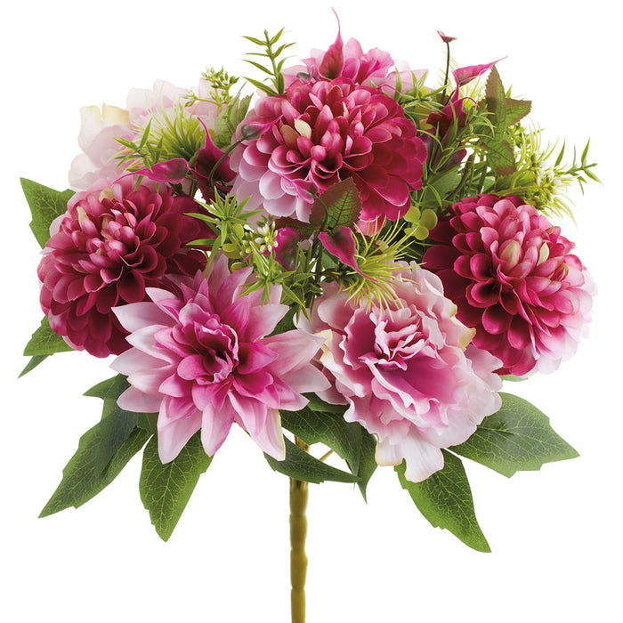 17" Mixed Dahlia & Peony Silk Flower Bush -2 Tone Cerise (Pack of 6) - FBX798-CE/TT