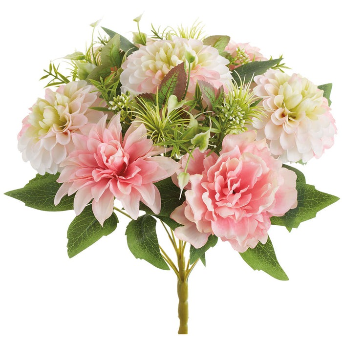 17" Mixed Dahlia & Peony Silk Flower Bush -2 Tone Pink (Pack of 6) - FBX798-PK/TT