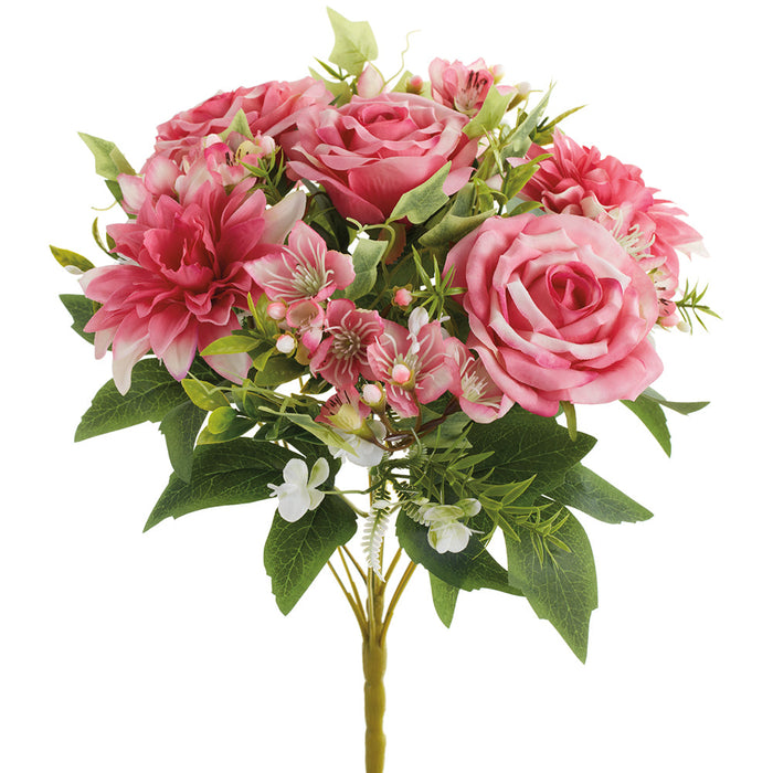17" Mixed Dahlia & Rose Silk Flower Bush -Cerise (Pack of 6) - FBX800-CE