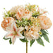 17.5" Mixed Peony & Lily Silk Flower Bush -Peach/Yellow (Pack of 6) - FBX801-PE/YE