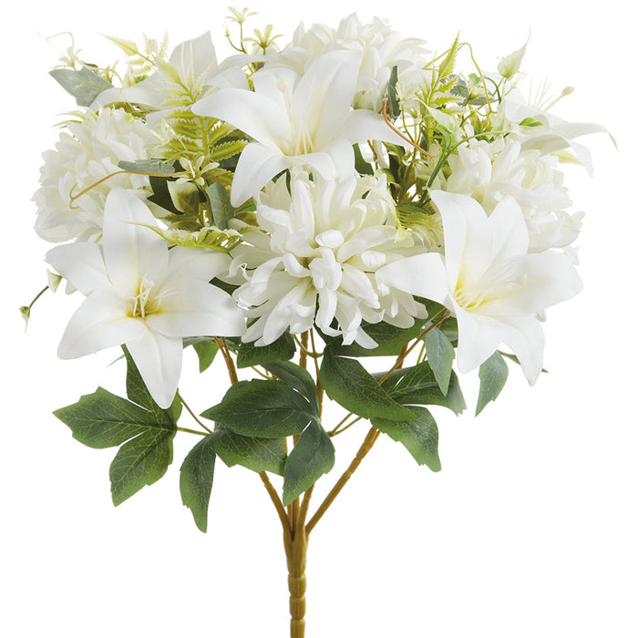 21.5" Mixed Mum & Lily Silk Flower Bush -White (Pack of 6) - FBX802-WH