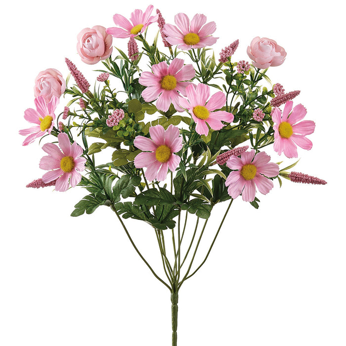 19" Mixed Daisy & Ranunculus Silk Flower Bush -Pink (Pack of 12) - FBX820-PK