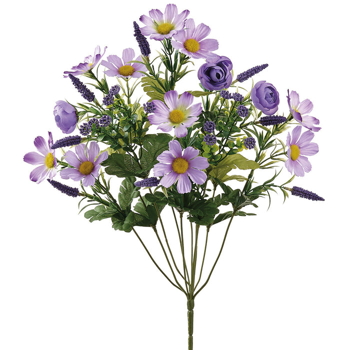 19" Mixed Daisy & Ranunculus Silk Flower Bush -Purple (Pack of 12) - FBX820-PU