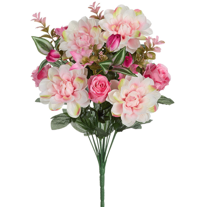 18" Mixed Dahlia & Rose Silk Flower Bush -2 Tone Pink (Pack of 6) - FBX906-PK/TT