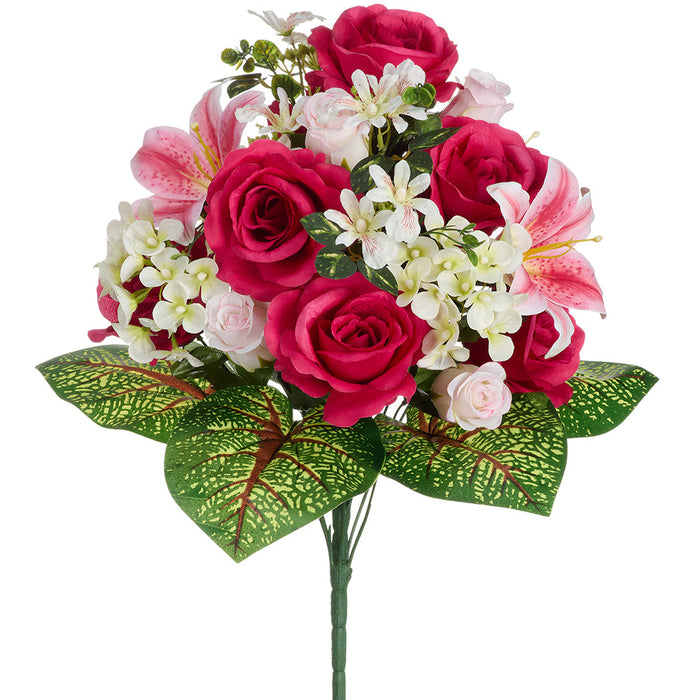 20" Mixed Rose & Lily Silk Flower Bush -Beauty/Pink (Pack of 6) - FBX909-BT/PK