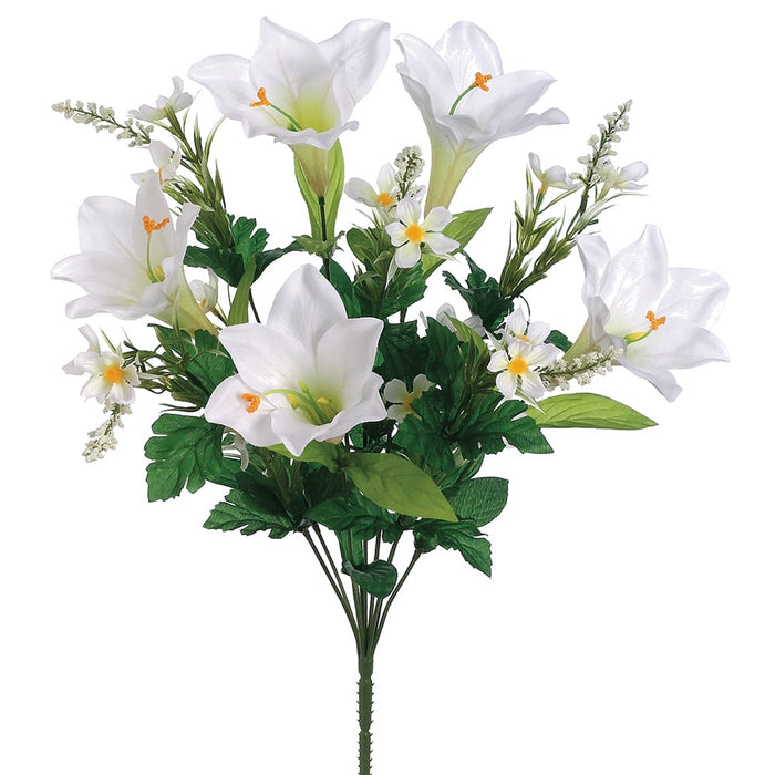 white silk easter lilies 19.5" Silk Easter Lily & Daisy Flower Bush -White (Pack of 12)