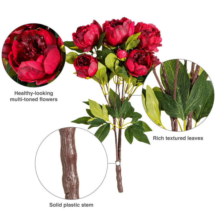 23" Silk Peony Flower Bush -Red (Pack of 4) - FD170402