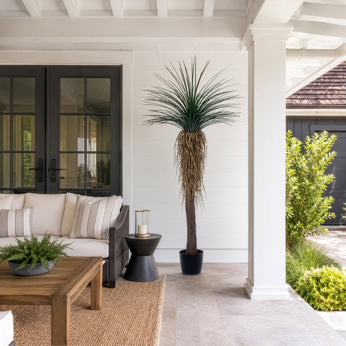 7'2" Outdoor UV-Resistant Artificial Nolina Ponytail Palm Plant w/Planter -Green - FE250386UV
