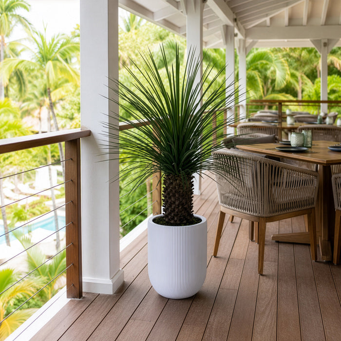 4' Outdoor UV-Resistant Artificial Nolina Ponytail Palm Plant w/White Planter -Green - FE251948UV