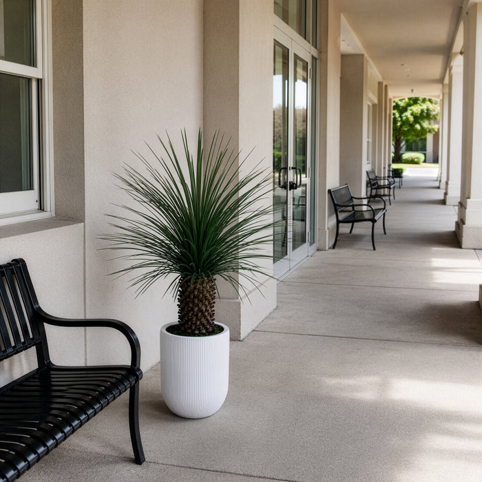 4' Outdoor UV-Resistant Artificial Nolina Ponytail Palm Plant w/White Planter -Green - FE251948UV