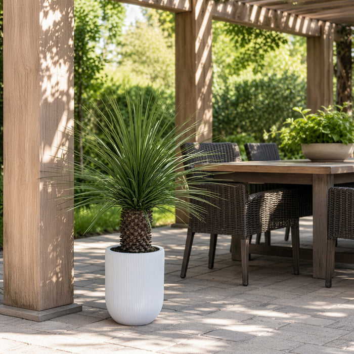 4' Outdoor UV-Resistant Artificial Nolina Ponytail Palm Plant w/White Planter -Green - FE251948UV