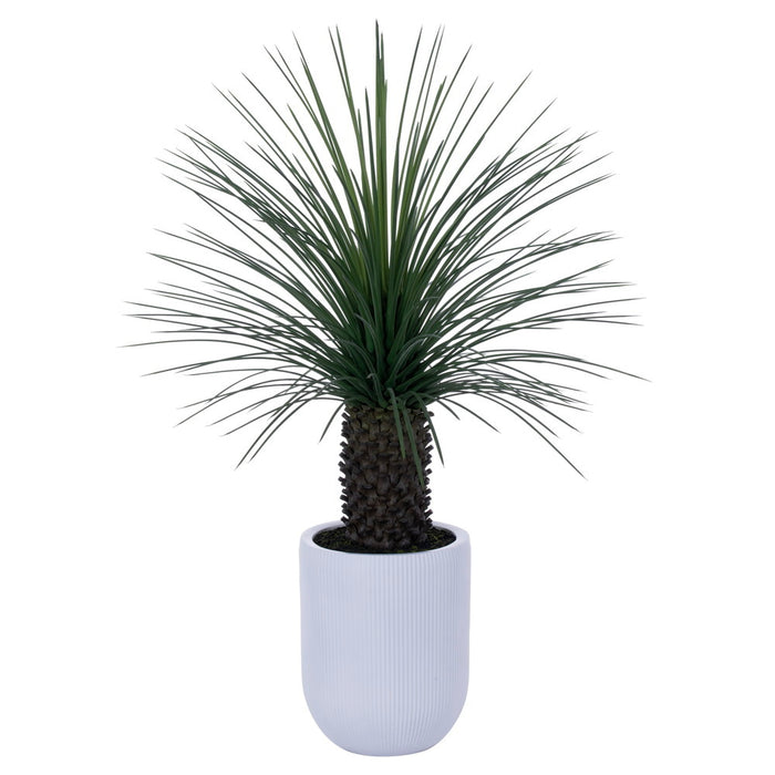 4' Outdoor UV-Resistant Artificial Nolina Ponytail Palm Plant w/White Planter -Green - FE251948UV