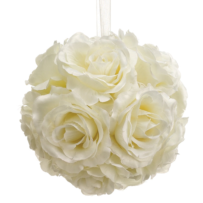 6" Silk Rose Kissing Flower Ball -Cream (pack of 6) - FFR406-CR