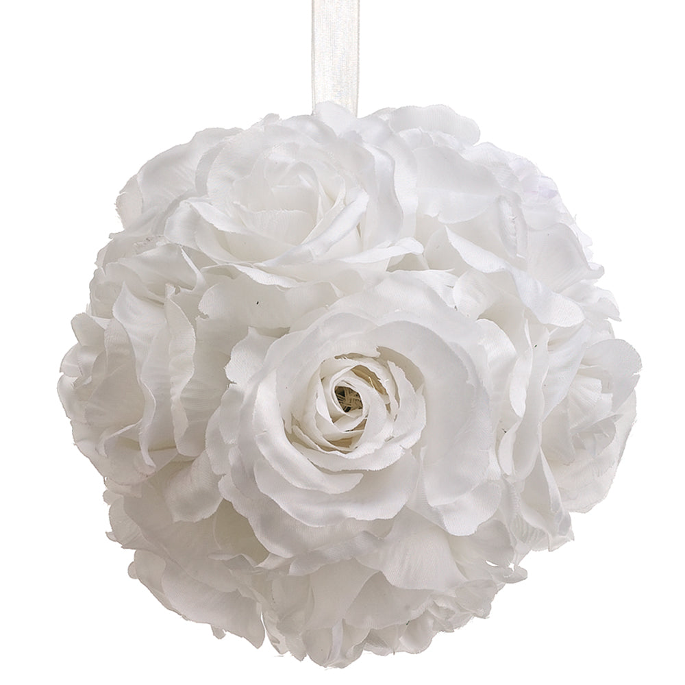 6" Silk Rose Kissing Flower Ball White Kissing Flower Balls — Silks