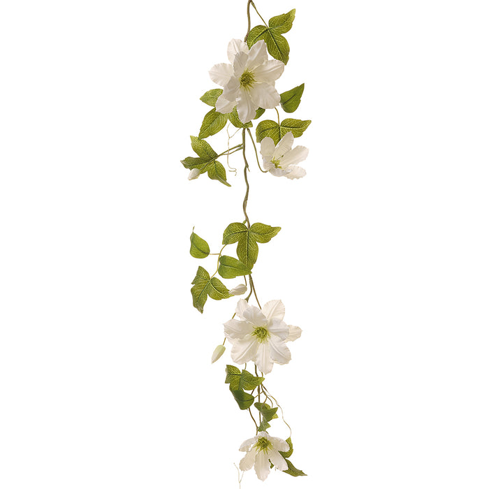 35" Clematis Silk Flower Garland -White (pack of 6) - FGC703-WH