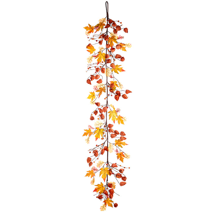 6' Silk Chinese Lantern & Maple Leaf Garland -Fall (Pack of 2) - FGK040-FA