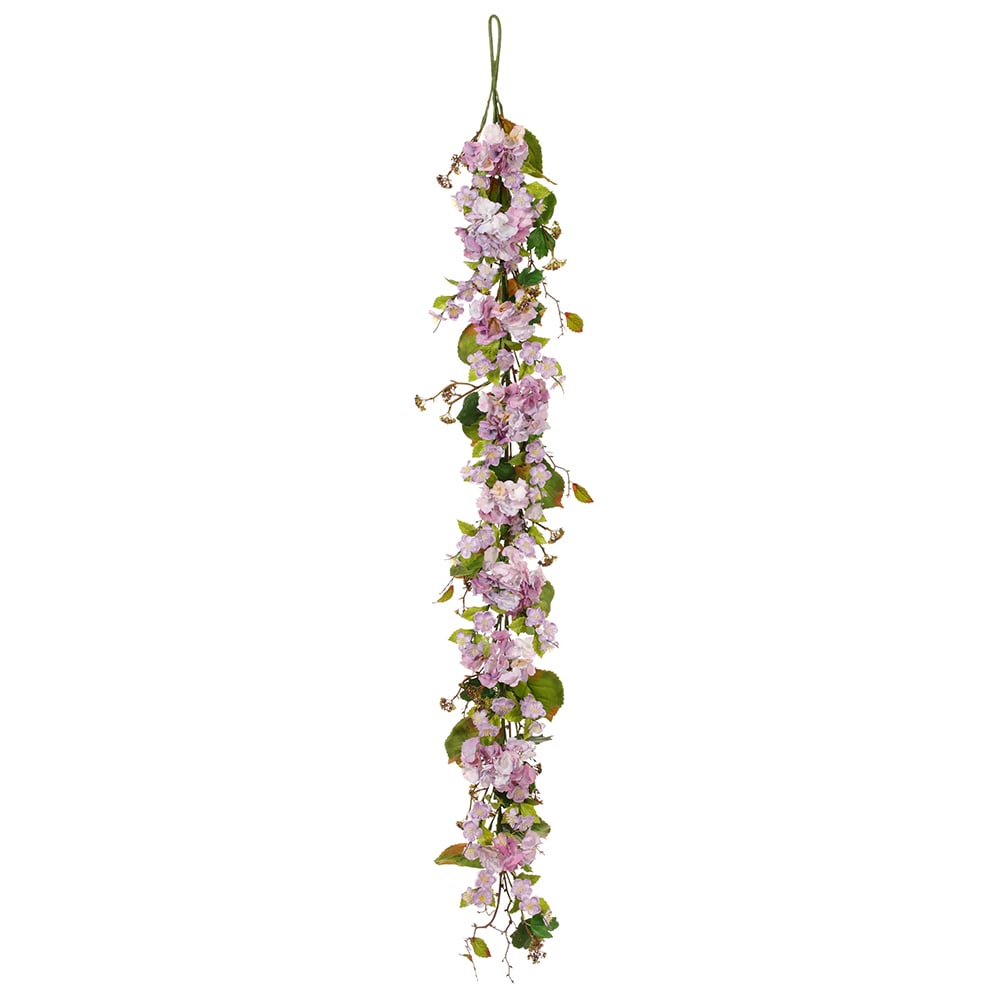 6' Hydrangea & Blossom Silk Flower Garland -Lavender/Green — Silks Are ...