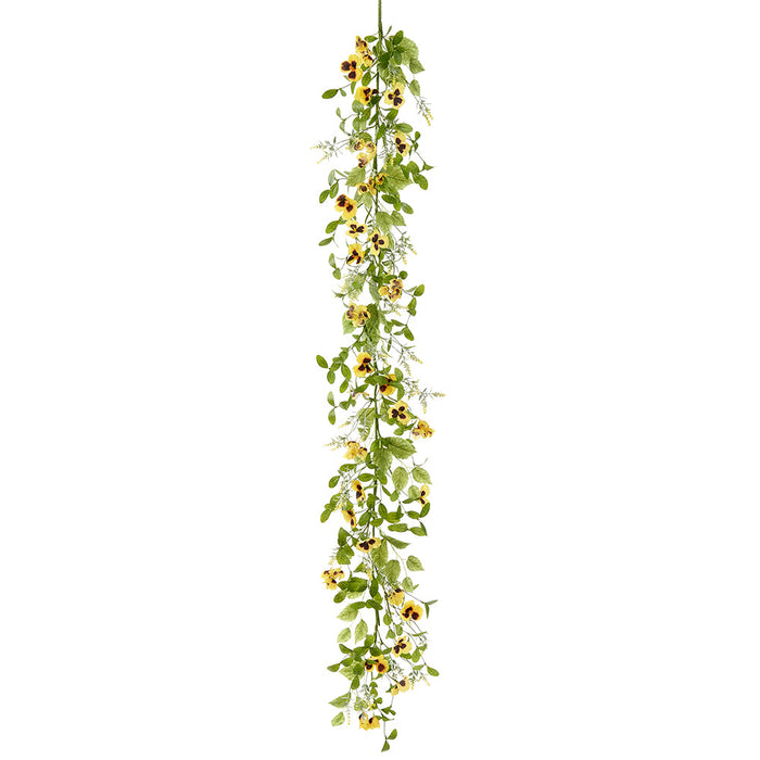 6' Mixed Pansy & Greenery Silk Flower Garland -Yellow/Green (Pack of 4) - FGP271-YE/GR