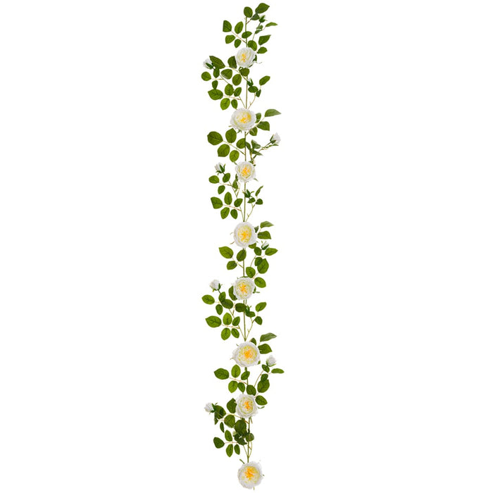 5'9" Silk Cabbage Rose Flower Garland -White (pack of 6) - FGR060-WH