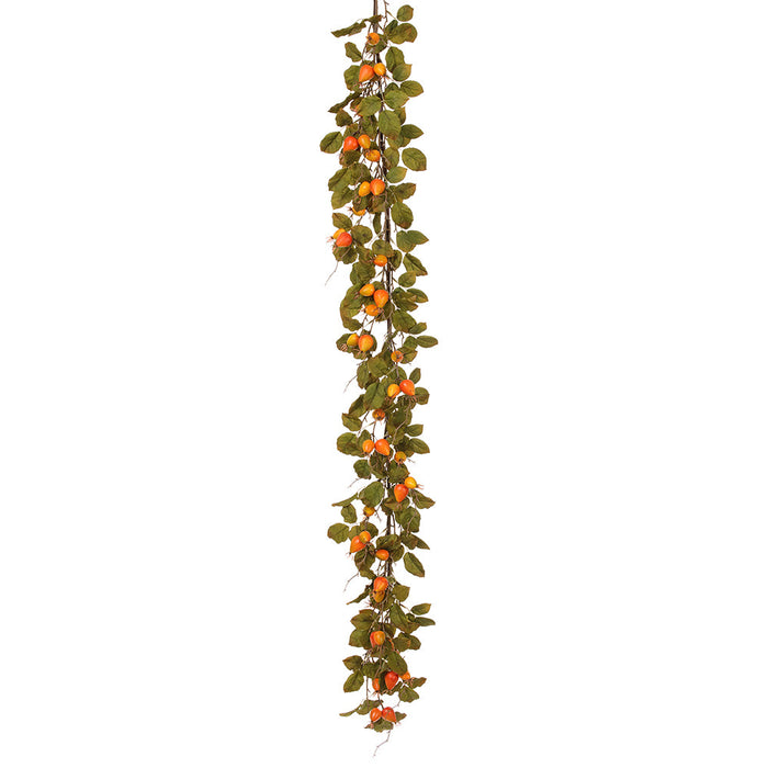 6' Rosehip Flower Silk Garland -Orange (Pack of 2) - FGR104-OR