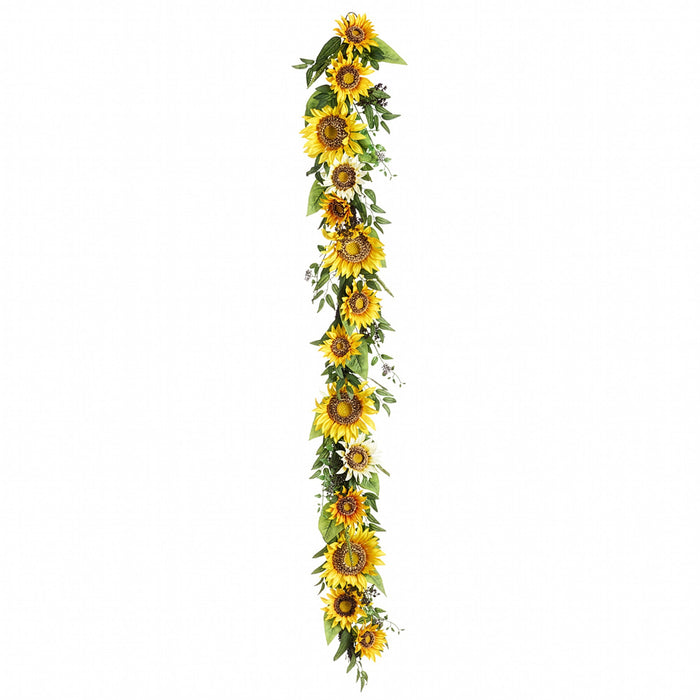 6' Sunflower Silk Floral Garland -Yellow/Cream (Pack of 4) - FGS081-YE/CR
