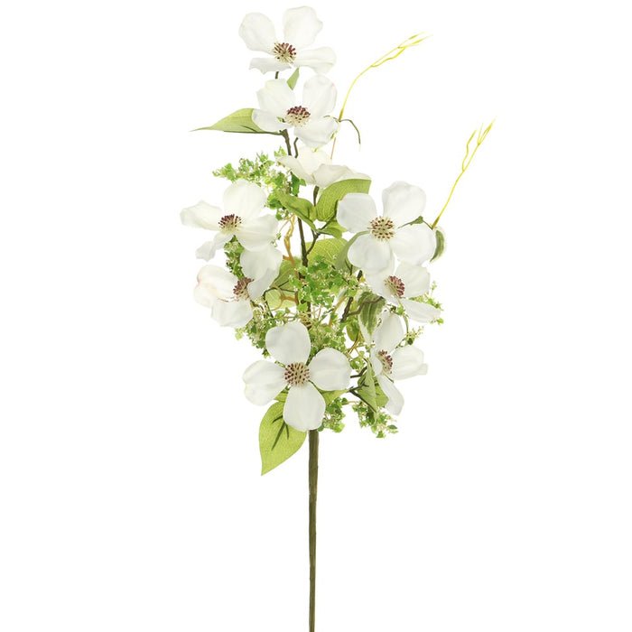 18" Silk Dogwood Blossom Flower Stem Pick -White/Green (pack of 12) - FKD370-WH/GR