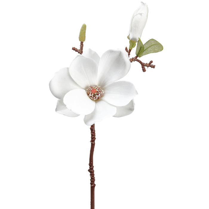 14.5" Magnolia Silk Flower Stem -White (Pack of 12) - FKM021-WH
