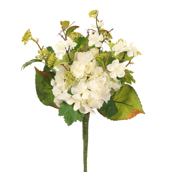 19" Mixed Silk Hydrangea & Blossom Flower Stem Pick -Cream/Green (pack of 6) - FKM234-CR/GR