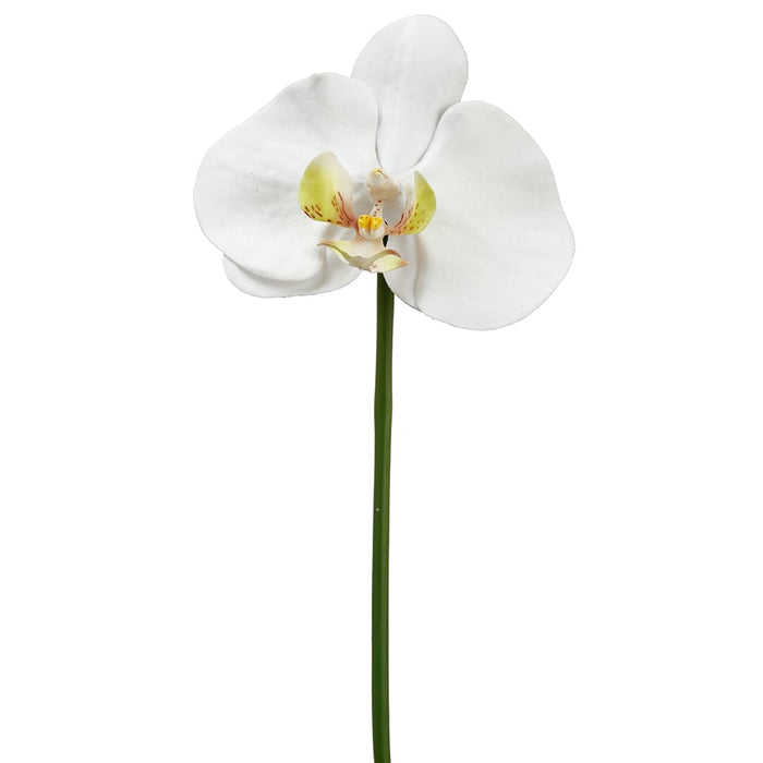 10" Silk Phalaenopsis Orchid Flower Stem Pick -White/Green (pack of 12) - FKO684-WH/GR