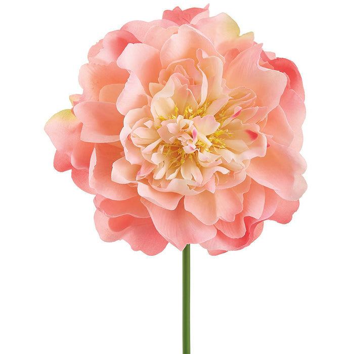 9.5" Real Touch Peony Silk Flower Stem Pick -Peach (Pack of 24) - FKP330-PE