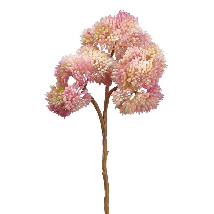 8" Artificial Sedum Flower Stem Pick -Pink/Cream (pack of 12) - FKS007-PK/CR