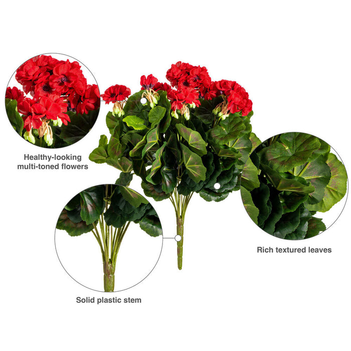 17.5" Silk Geranium Flower Bush -Red (Pack of 4) - FL170402