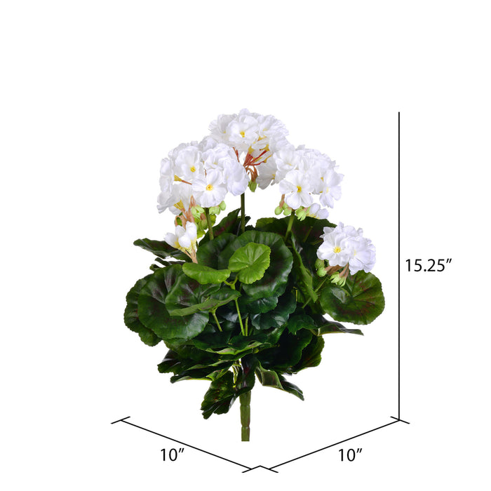 15.25" Silk Geranium Flower Bush -White (Pack of 6) - FL170504