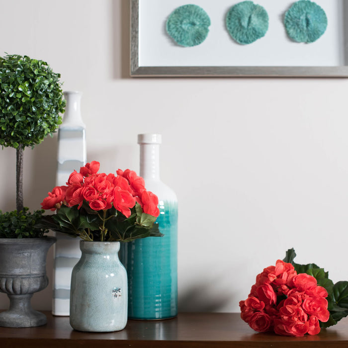 9.5" Silk Begonia Flower Bush -Orange/Red (Pack of 6) - FL171001