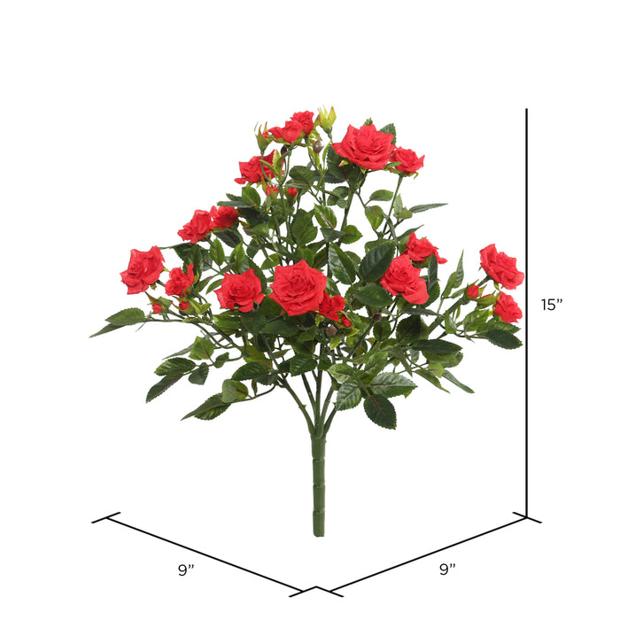 15" Silk Mini Diamond Rose Flower Bush -Red (Pack of 4) - FL171101