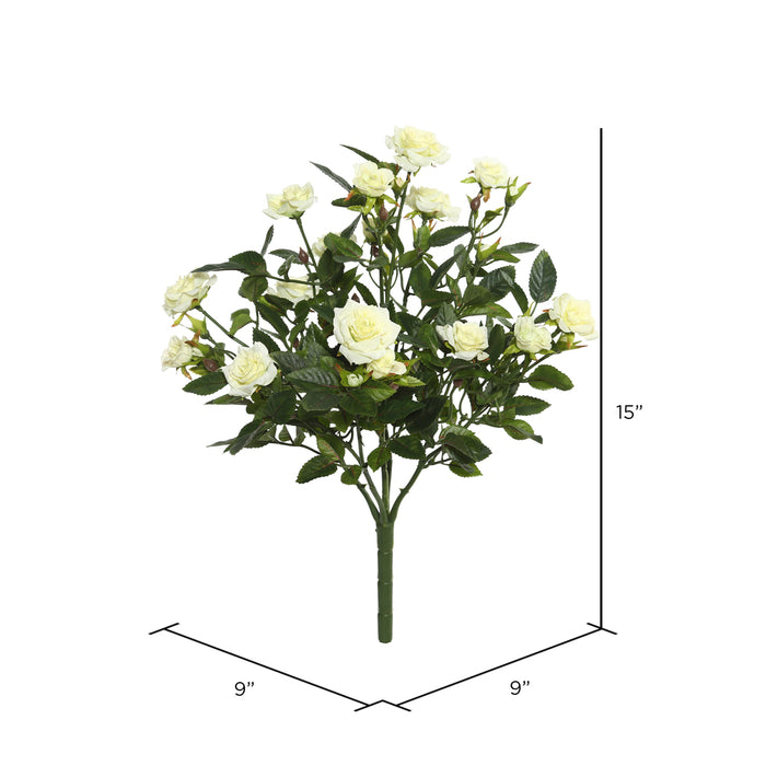 15" Silk Mini Diamond Rose Flower Bush -White (Pack of 4) - FL171102