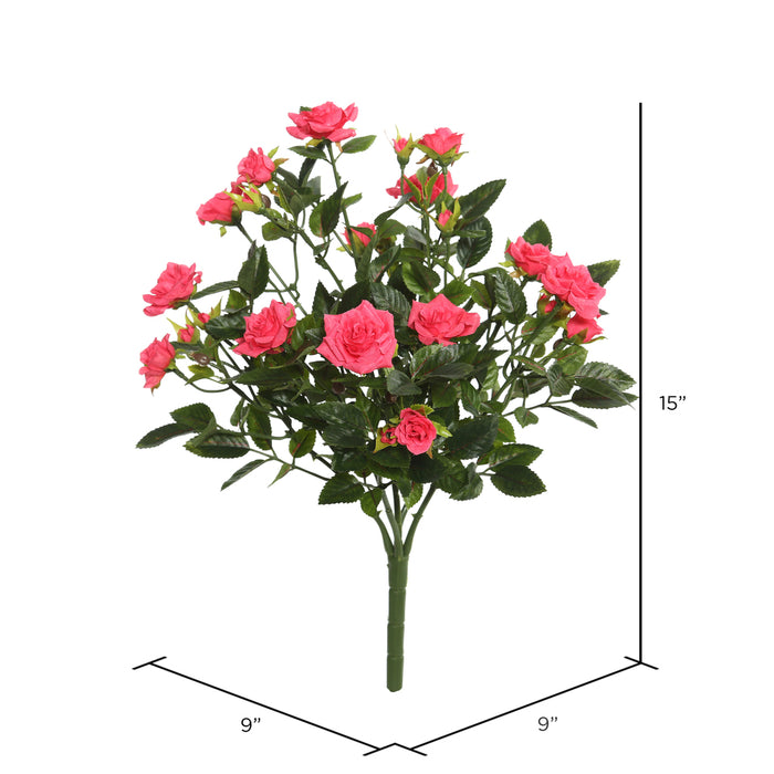 15" Silk Mini Diamond Rose Flower Bush -Hot Pink (Pack of 4) - FL171103