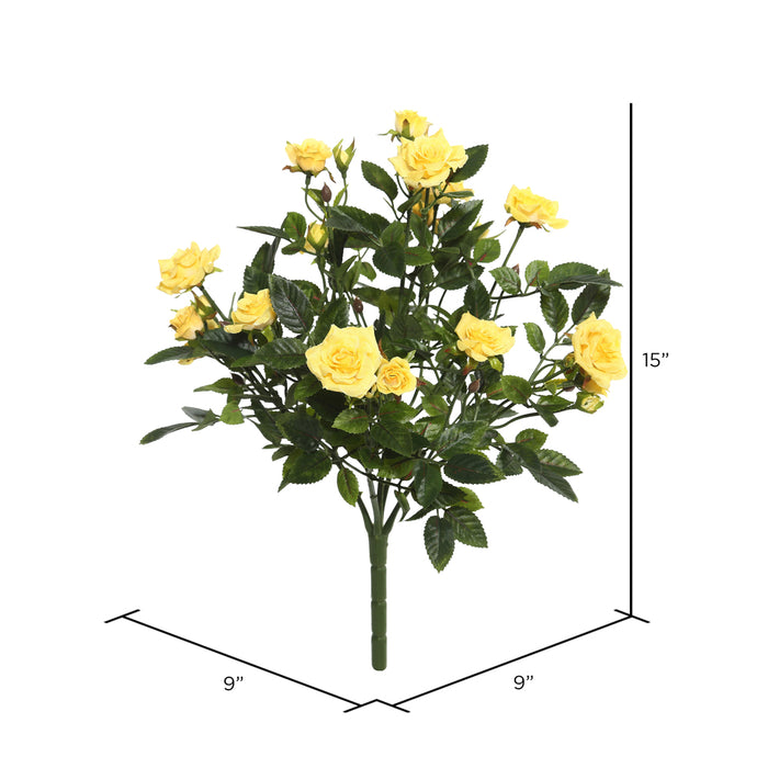 15" Silk Mini Diamond Rose Flower Bush -Yellow (Pack of 4) - FL171105