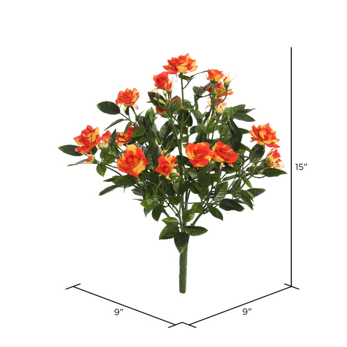 15" Silk Mini Diamond Rose Flower Bush -Orange (Pack of 4) - FL171106