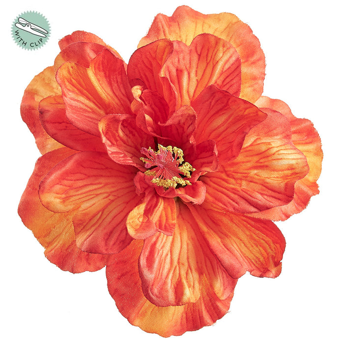 5" Deluxe Hibiscus Silk Flower w/Hair Clip -Orange (Pack of 24) - FLH414-OR