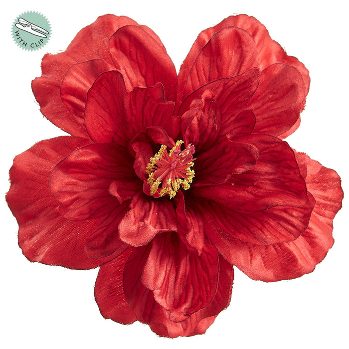 5" Deluxe Hibiscus Silk Flower w/Hair Clip -Red (Pack of 24) - FLH414-RE
